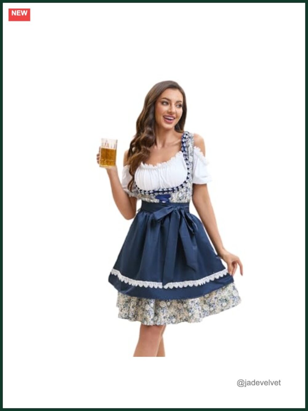 Oktoberfest Dirndl Dress Women Bavarian Traditional with Apron Floral Polyester